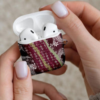 Burgundy Palaka Hawaii Leis AirPods Case Hawaiian-plaid Elegant Tropical Vibes LT14 - Polynesian Pride