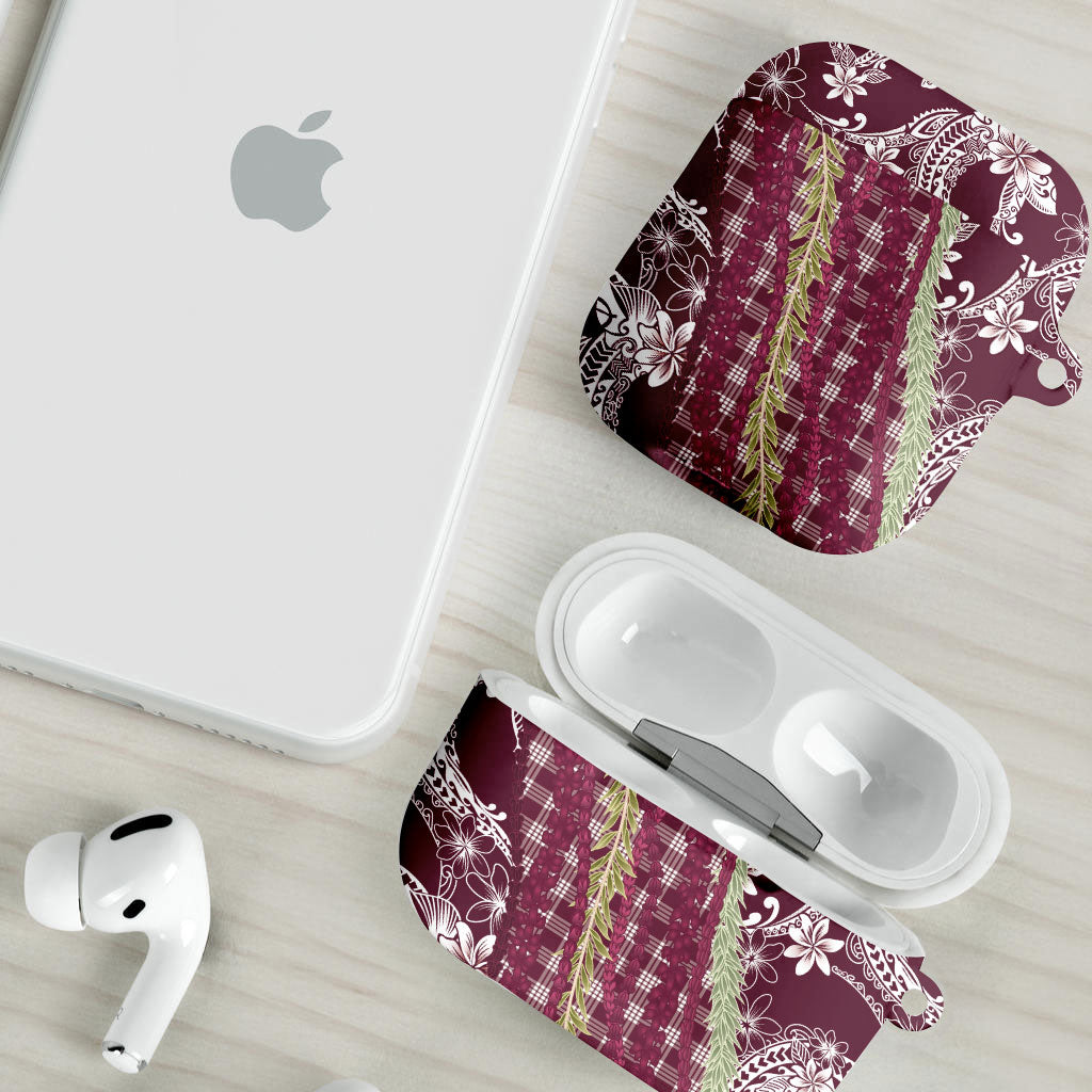 Burgundy Palaka Hawaii Leis AirPods Case Hawaiian-plaid Elegant Tropical Vibes LT14 - Polynesian Pride