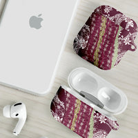 Burgundy Palaka Hawaii Leis AirPods Case Hawaiian-plaid Elegant Tropical Vibes LT14 - Polynesian Pride