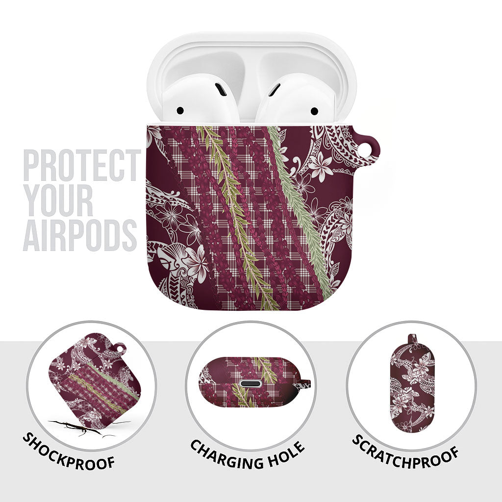 Burgundy Palaka Hawaii Leis AirPods Case Hawaiian-plaid Elegant Tropical Vibes LT14 - Polynesian Pride