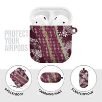 Burgundy Palaka Hawaii Leis AirPods Case Hawaiian-plaid Elegant Tropical Vibes LT14 - Polynesian Pride