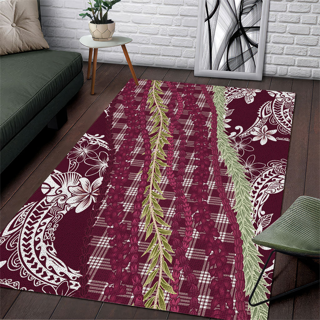 Burgundy Palaka Hawaii Leis Area Rug Hawaiian-plaid Elegant Tropical Vibes LT14 Burgundy - Polynesian Pride