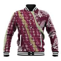 Burgundy Palaka Hawaii Leis Baseball Jacket Hawaiian-plaid Elegant Tropical Vibes LT14 Unisex Burgundy - Polynesian Pride