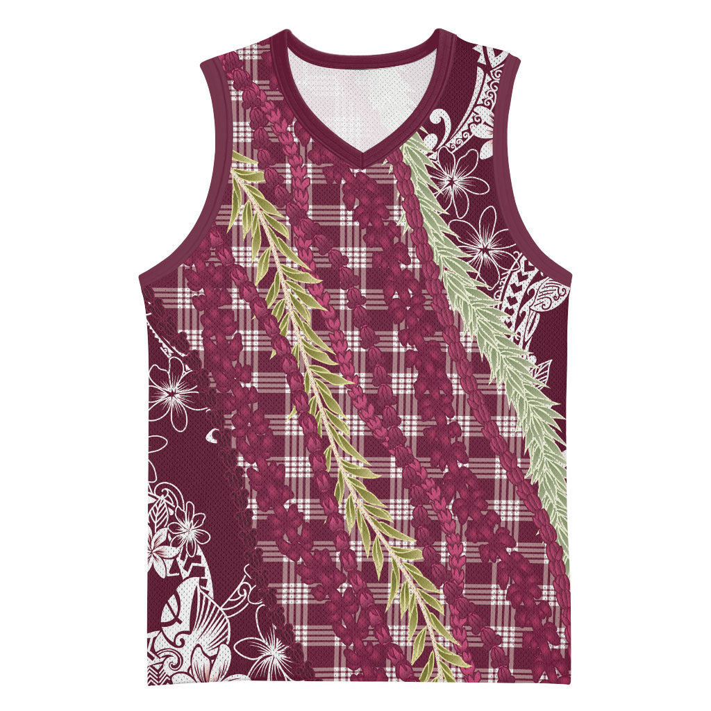 Burgundy Palaka Hawaii Leis Basketball Jersey Hawaiian-plaid Elegant Tropical Vibes LT14 Unisex Burgundy - Polynesian Pride