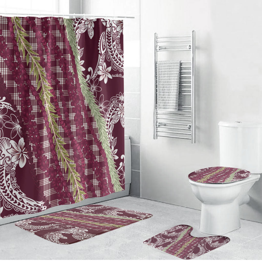Burgundy Palaka Hawaii Leis Bathroom Set Hawaiian-plaid Elegant Tropical Vibes LT14 Bathroom Set (4 pcs) Burgundy - Polynesian Pride