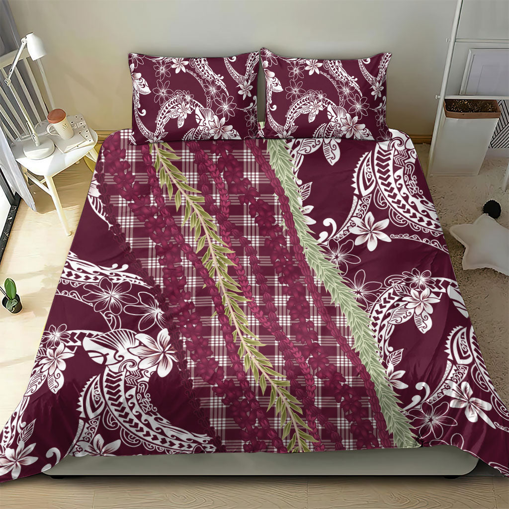 Burgundy Palaka Hawaii Leis Bedding Set Hawaiian-plaid Elegant Tropical Vibes LT14 - Polynesian Pride
