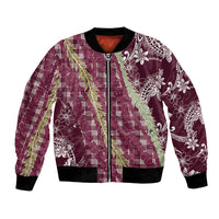 Burgundy Palaka Hawaii Leis Bomber Jacket Hawaiian-plaid Elegant Tropical Vibes LT14 Unisex Burgundy - Polynesian Pride