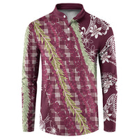 Burgundy Palaka Hawaii Leis Button Sweatshirt Hawaiian-plaid Elegant Tropical Vibes LT14 Burgundy - Polynesian Pride