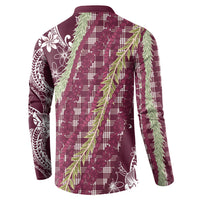 Burgundy Palaka Hawaii Leis Button Sweatshirt Hawaiian-plaid Elegant Tropical Vibes LT14 - Polynesian Pride