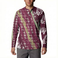 Burgundy Palaka Hawaii Leis Button Sweatshirt Hawaiian-plaid Elegant Tropical Vibes LT14 - Polynesian Pride