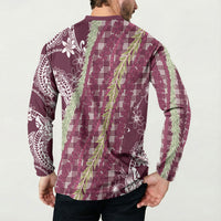 Burgundy Palaka Hawaii Leis Button Sweatshirt Hawaiian-plaid Elegant Tropical Vibes LT14 - Polynesian Pride