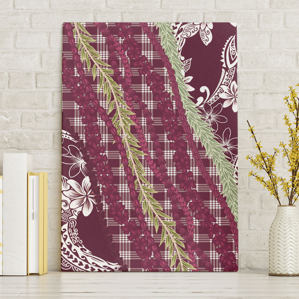 Burgundy Palaka Hawaii Leis Canvas Wall Art Hawaiian-plaid Elegant Tropical Vibes