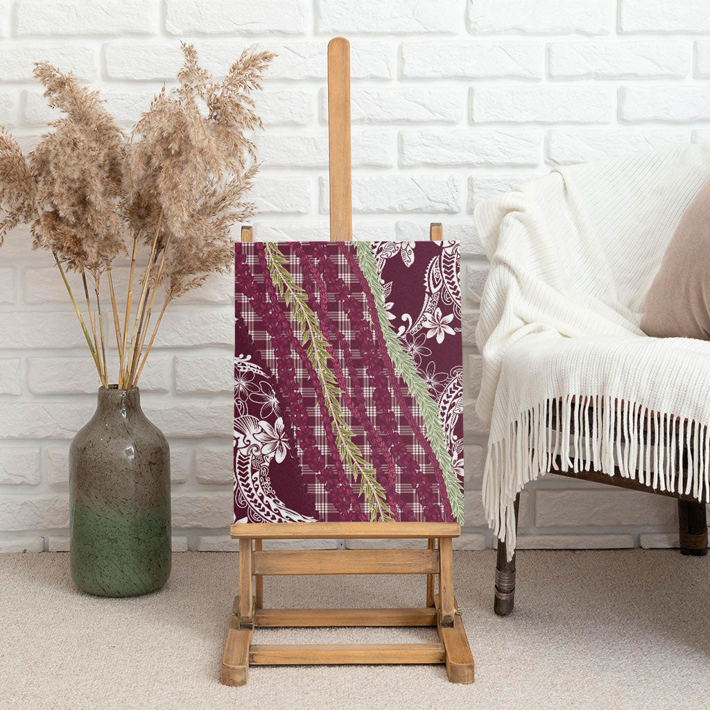Burgundy Palaka Hawaii Leis Canvas Wall Art Hawaiian-plaid Elegant Tropical Vibes LT14 - Polynesian Pride
