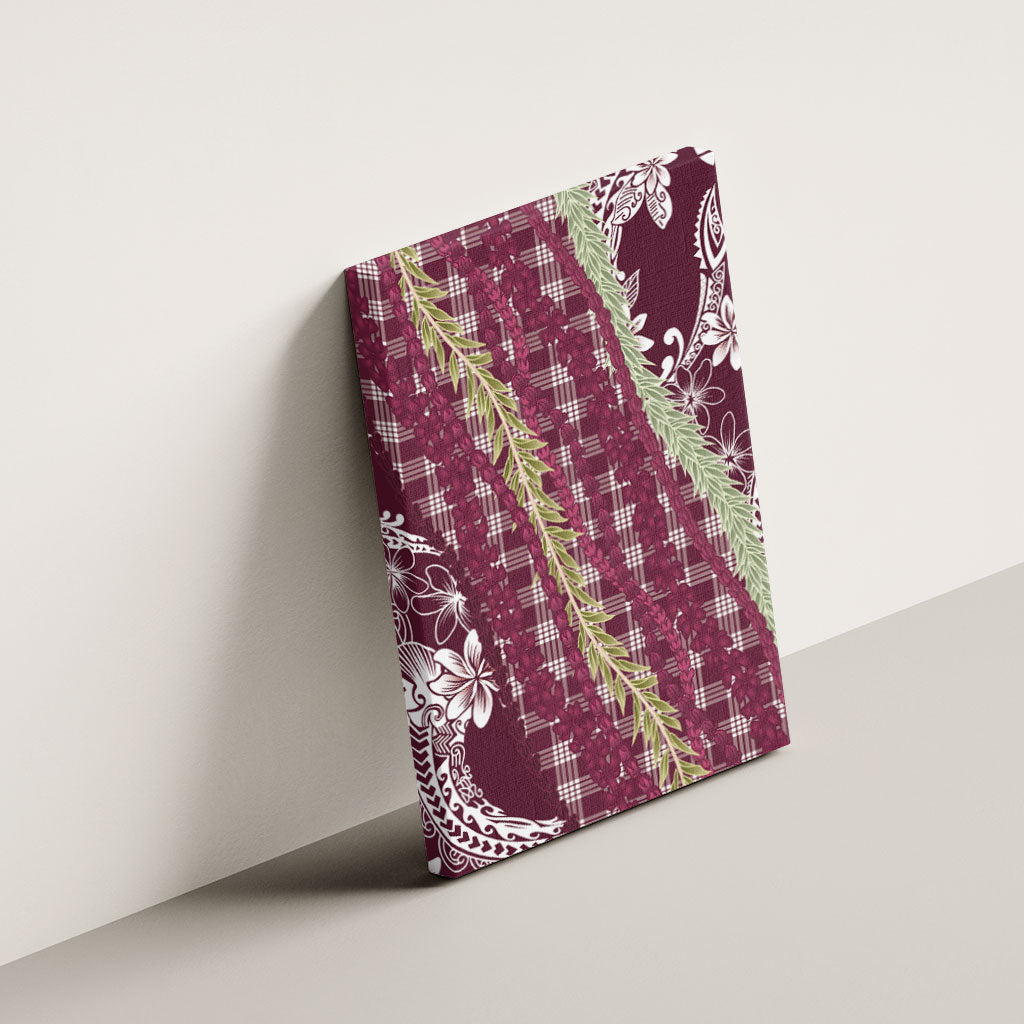 Burgundy Palaka Hawaii Leis Canvas Wall Art Hawaiian-plaid Elegant Tropical Vibes LT14 - Polynesian Pride