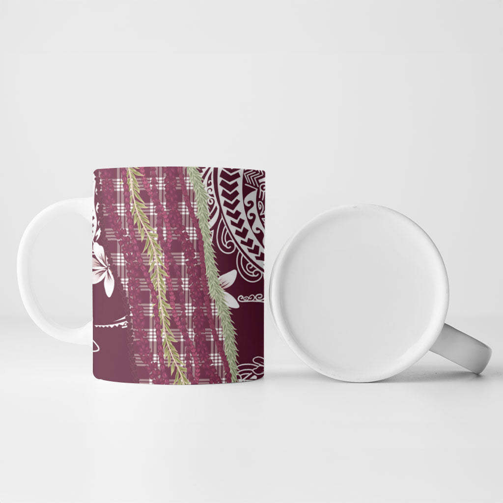 Burgundy Palaka Hawaii Leis Ceramic Mug Hawaiian-plaid Elegant Tropical Vibes LT14 - Polynesian Pride