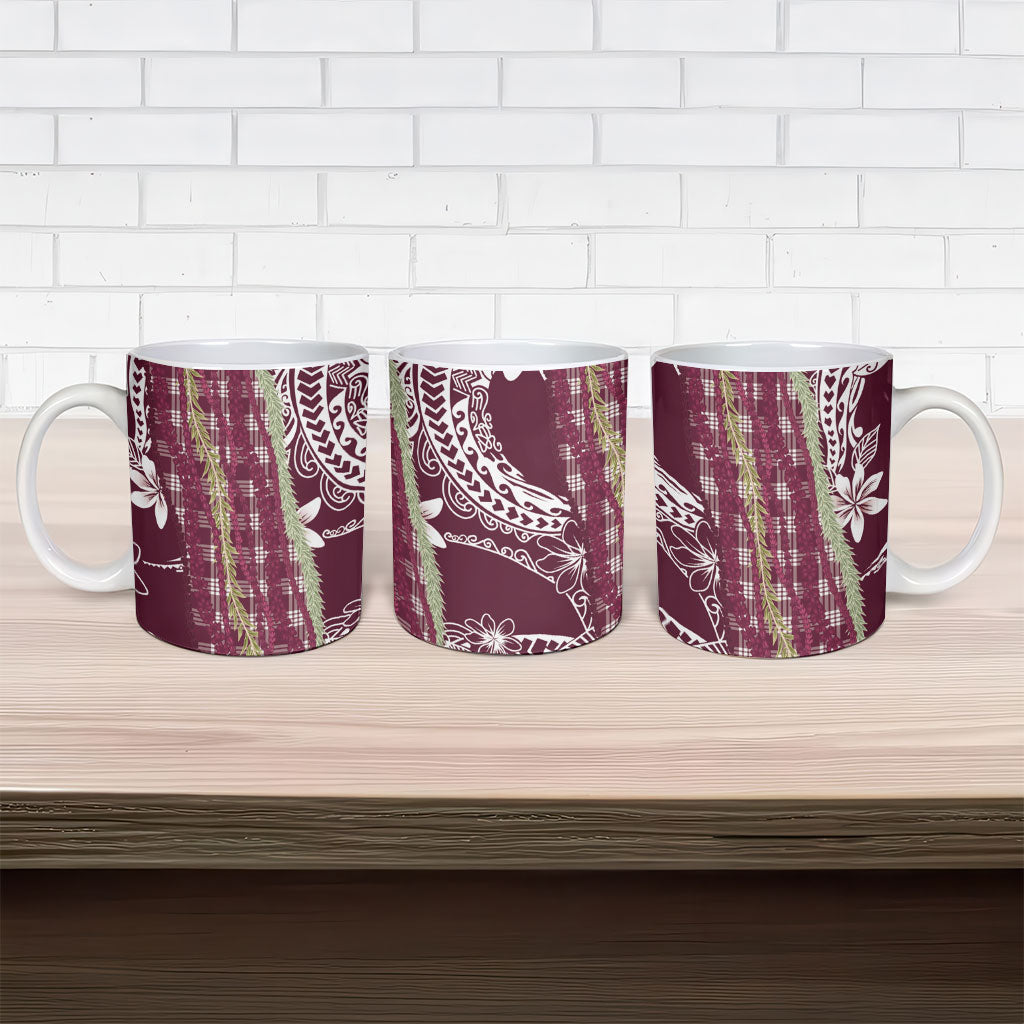 Burgundy Palaka Hawaii Leis Ceramic Mug Hawaiian-plaid Elegant Tropical Vibes LT14 - Polynesian Pride