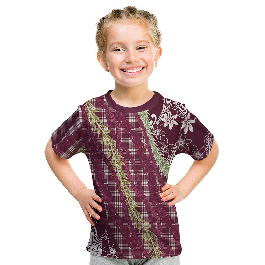 Burgundy Palaka Hawaii Leis Kid T Shirt Hawaiian-plaid Elegant Tropical Vibes LT14 Burgundy - Polynesian Pride
