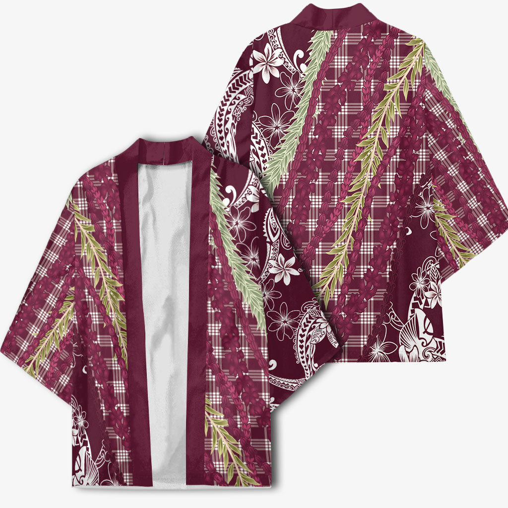 Burgundy Palaka Hawaii Leis Kimono Hawaiian-plaid Elegant Tropical Vibes LT14 - Polynesian Pride