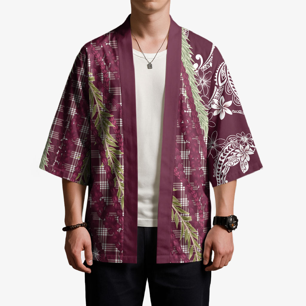 Burgundy Palaka Hawaii Leis Kimono Hawaiian-plaid Elegant Tropical Vibes LT14 - Polynesian Pride