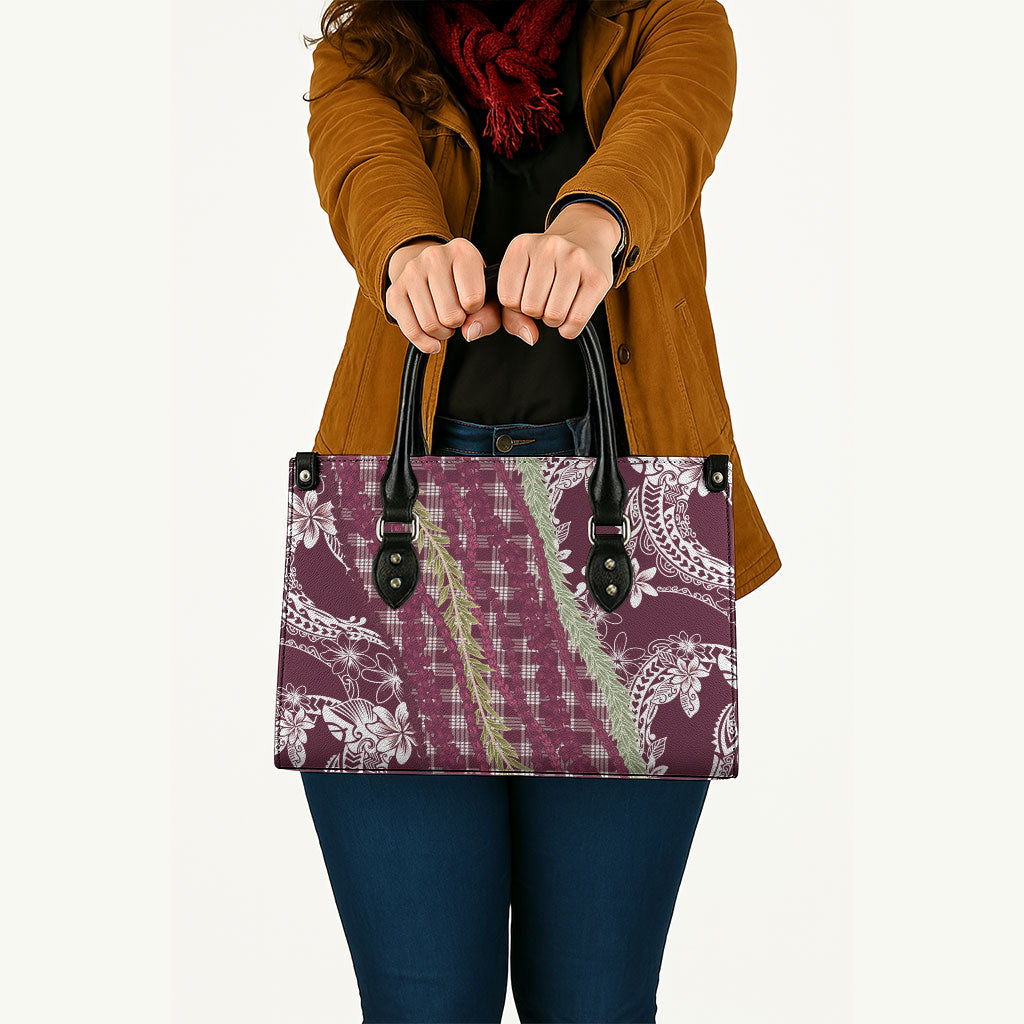 Burgundy Palaka Hawaii Leis Leather Bag Hawaiian-plaid Elegant Tropical Vibes LT14 - Polynesian Pride