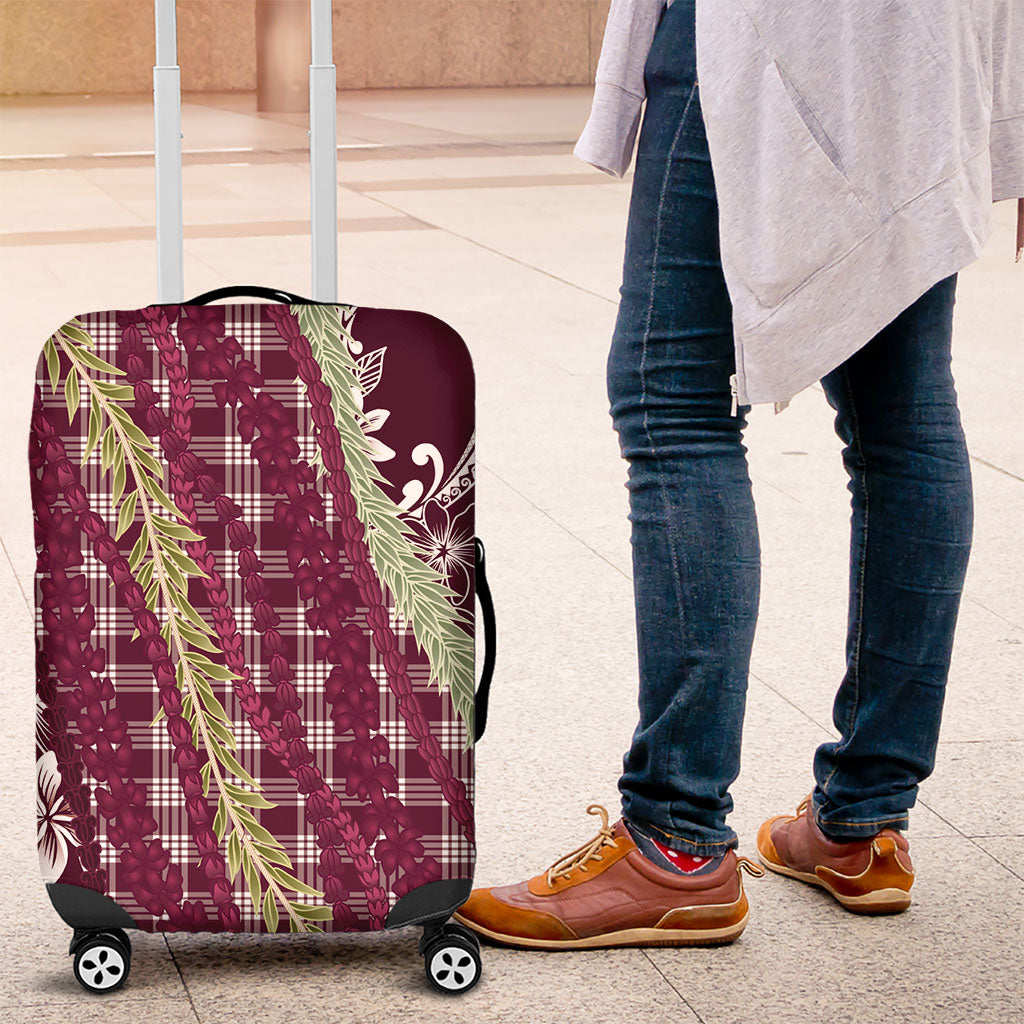 Burgundy Palaka Hawaii Leis Luggage Cover Hawaiian-plaid Elegant Tropical Vibes LT14 Burgundy - Polynesian Pride