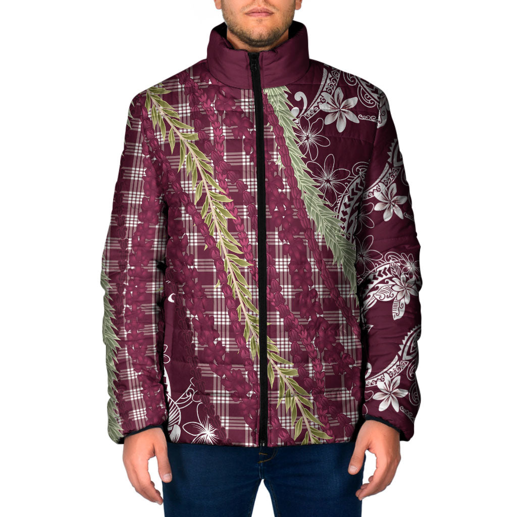 Burgundy Palaka Hawaii Leis Padded Jacket Hawaiian-plaid Elegant Tropical Vibes LT14 Men Burgundy - Polynesian Pride