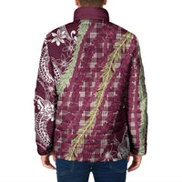 Burgundy Palaka Hawaii Leis Padded Jacket Hawaiian-plaid Elegant Tropical Vibes LT14 - Polynesian Pride
