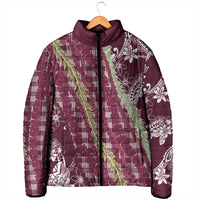 Burgundy Palaka Hawaii Leis Padded Jacket Hawaiian-plaid Elegant Tropical Vibes LT14 - Polynesian Pride