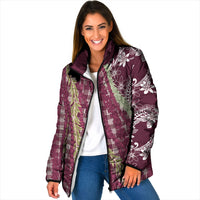 Burgundy Palaka Hawaii Leis Padded Jacket Hawaiian-plaid Elegant Tropical Vibes LT14 Women Burgundy - Polynesian Pride