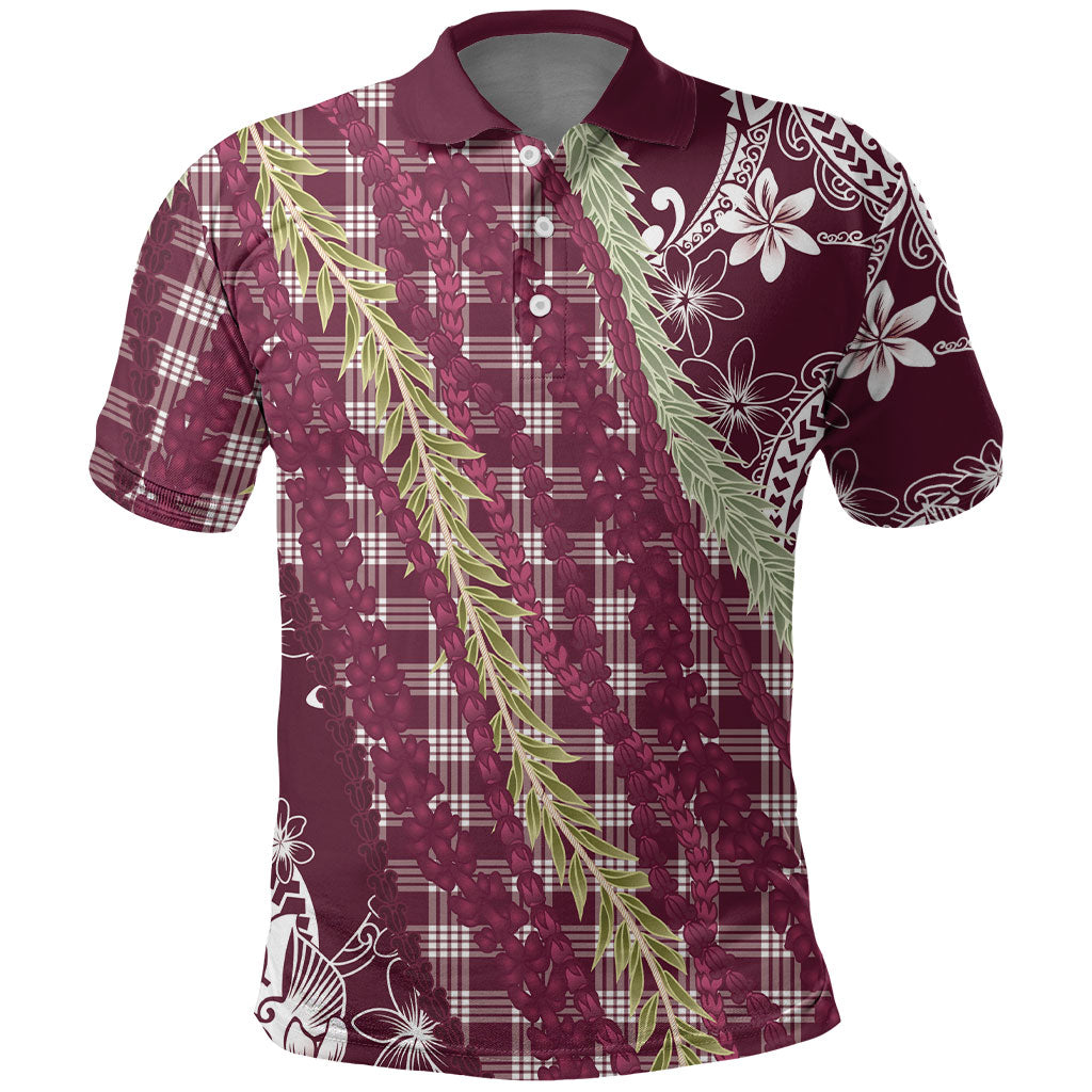 Burgundy Palaka Hawaii Leis Polo Shirt Hawaiian-plaid Elegant Tropical Vibes LT14 Burgundy - Polynesian Pride