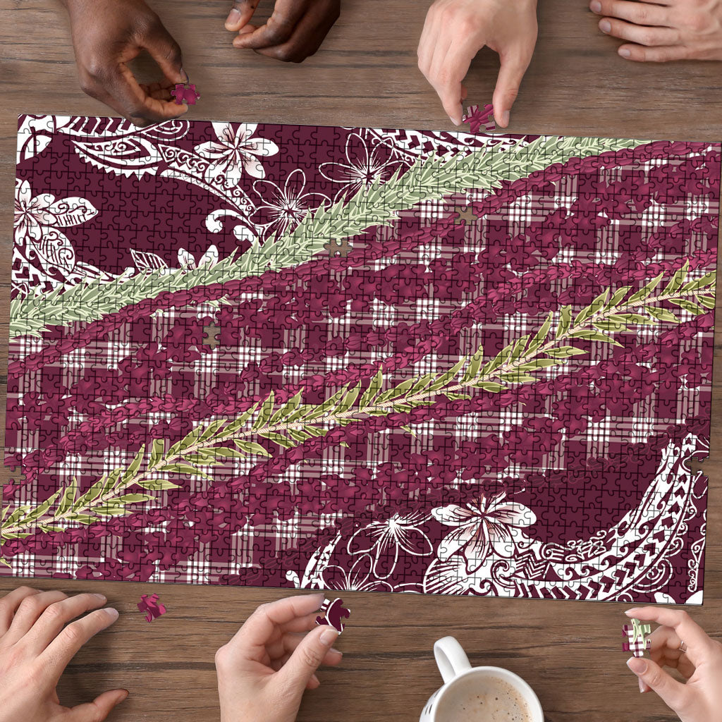 Burgundy Palaka Hawaii Leis Puzzle Hawaiian-plaid Elegant Tropical Vibes LT14 - Polynesian Pride