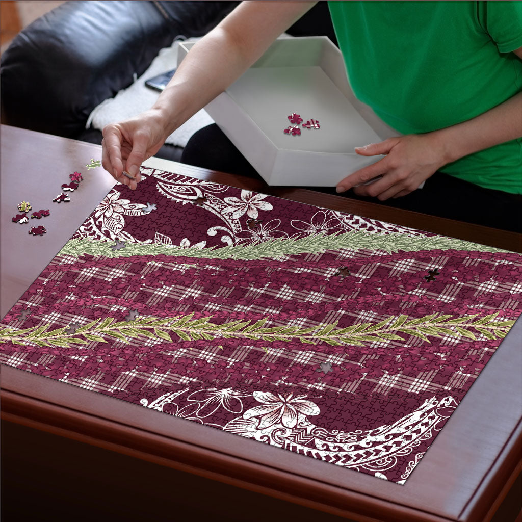 Burgundy Palaka Hawaii Leis Puzzle Hawaiian-plaid Elegant Tropical Vibes LT14 - Polynesian Pride