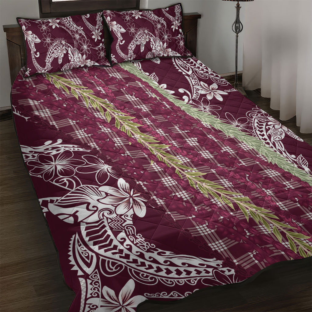 Burgundy Palaka Hawaii Leis Quilt Bed Set Hawaiian-plaid Elegant Tropical Vibes LT14 Burgundy - Polynesian Pride