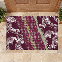 Burgundy Palaka Hawaii Leis Rubber Doormat Hawaiian-plaid Elegant Tropical Vibes LT14 Burgundy - Polynesian Pride