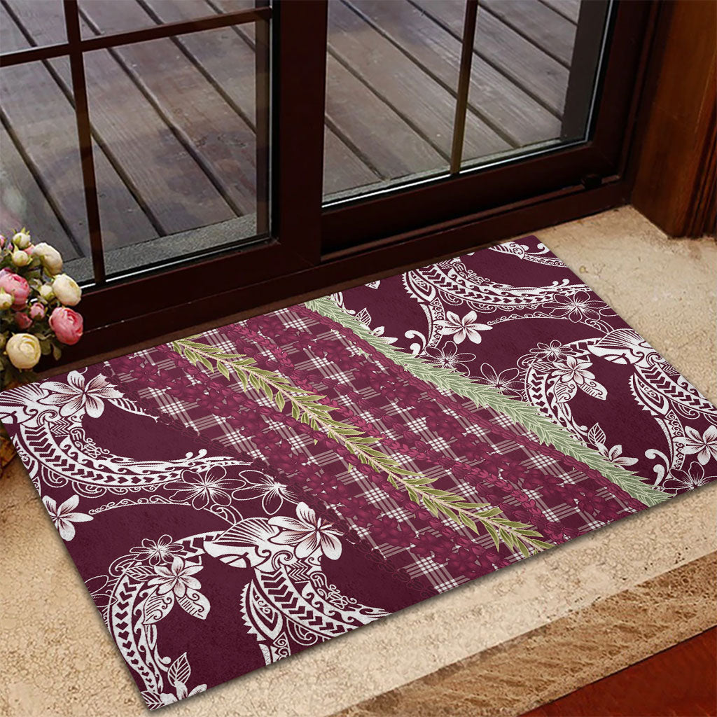 Burgundy Palaka Hawaii Leis Rubber Doormat Hawaiian-plaid Elegant Tropical Vibes LT14 - Polynesian Pride