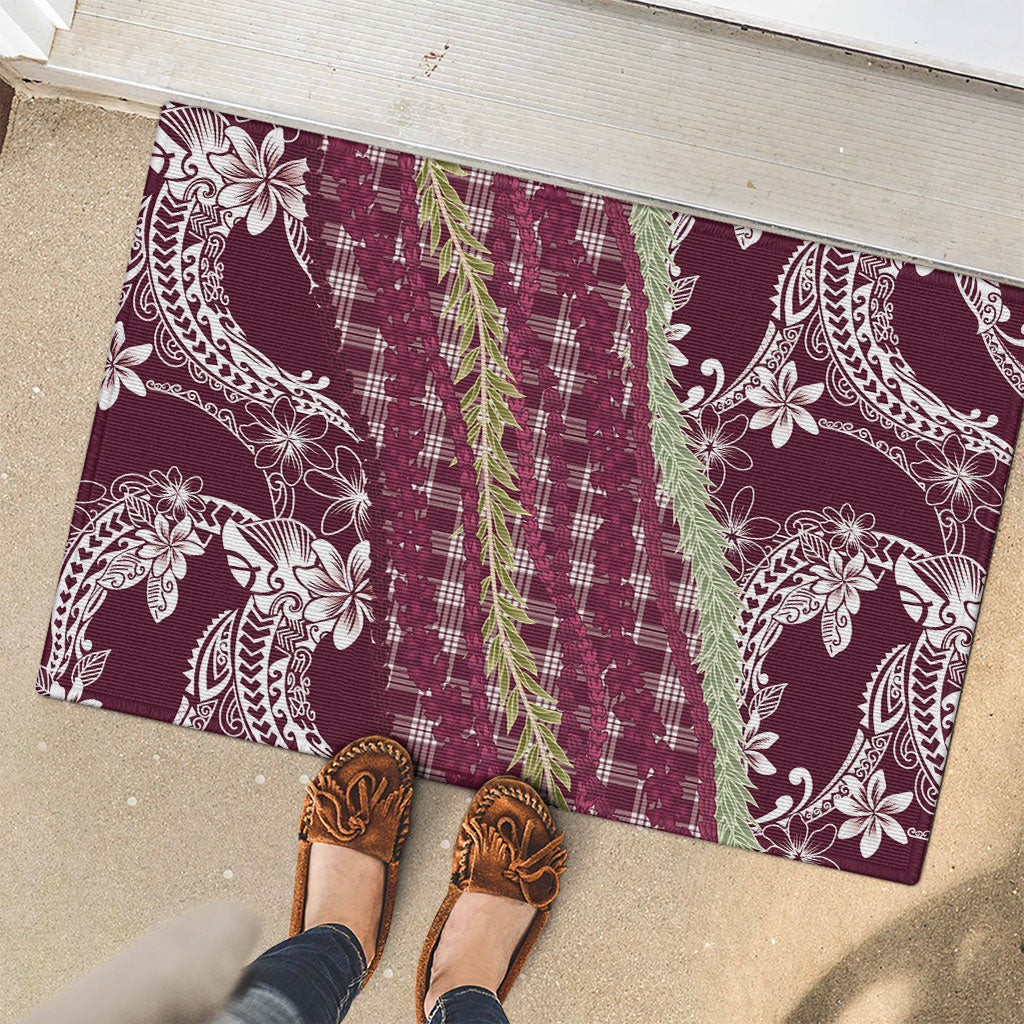 Burgundy Palaka Hawaii Leis Rubber Doormat Hawaiian-plaid Elegant Tropical Vibes LT14 - Polynesian Pride