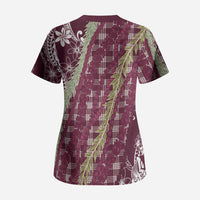 Burgundy Palaka Hawaii Leis Scrub Top Hawaiian-plaid Elegant Tropical Vibes LT14 - Polynesian Pride
