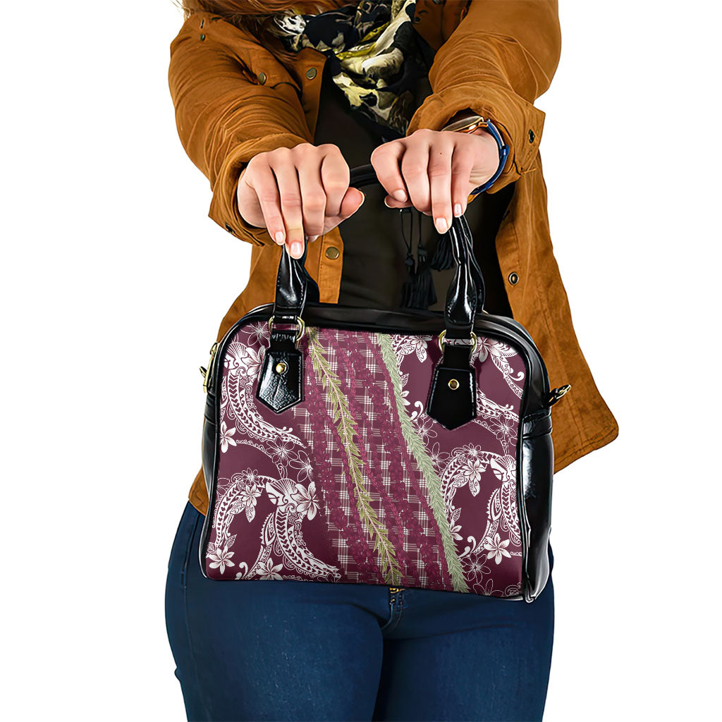 Burgundy Palaka Hawaii Leis Shoulder Handbag Hawaiian-plaid Elegant Tropical Vibes LT14 One Size Burgundy - Polynesian Pride