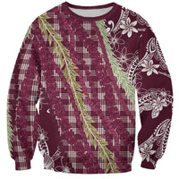 Burgundy Palaka Hawaii Leis Sweatshirt Hawaiian-plaid Elegant Tropical Vibes LT14 Unisex Burgundy - Polynesian Pride