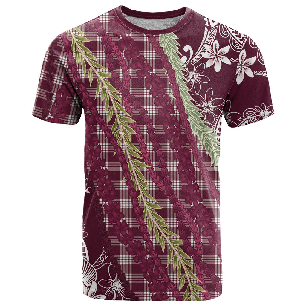 Burgundy Palaka Hawaii Leis T Shirt Hawaiian-plaid Elegant Tropical Vibes LT14 Burgundy - Polynesian Pride