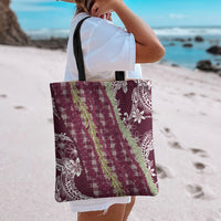 Burgundy Palaka Hawaii Leis Tote Bag Hawaiian-plaid Elegant Tropical Vibes LT14 - Polynesian Pride