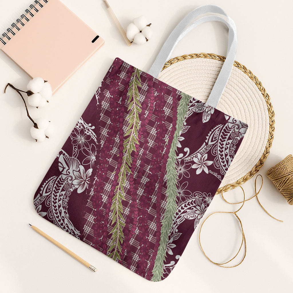Burgundy Palaka Hawaii Leis Tote Bag Hawaiian-plaid Elegant Tropical Vibes LT14 White Strap One Size Burgundy - Polynesian Pride