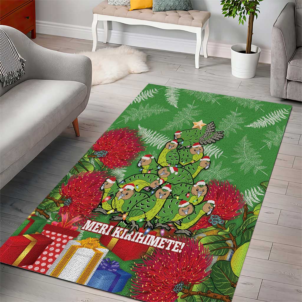 Kakapo New Zealand Christmas Area Rug Meri Kirihimete Pohutukawa - Green Color LT14 - Polynesian Pride