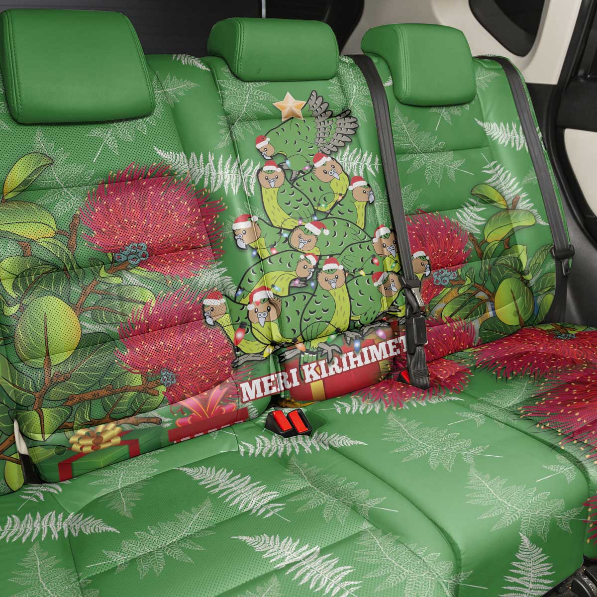 Kakapo New Zealand Christmas Back Car Seat Cover Meri Kirihimete Pohutukawa - Green Color LT14 - Polynesian Pride