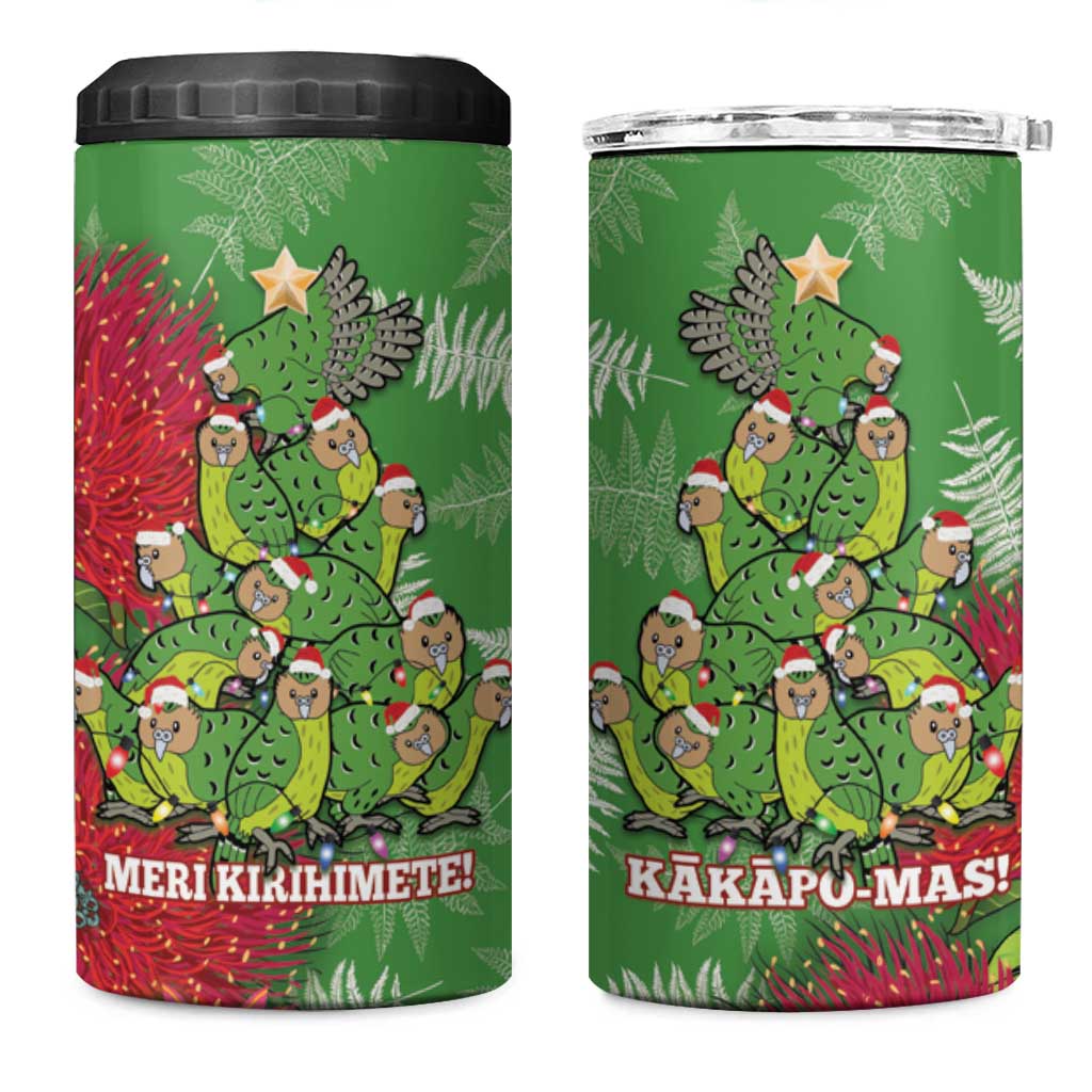 Kakapo New Zealand Christmas 4 in 1 Can Cooler Tumbler Meri Kirihimete Pohutukawa - Green Color LT14 One Size: 16 oz Green - Polynesian Pride