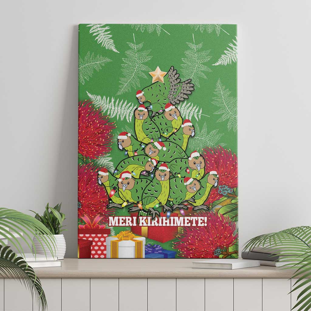 Kakapo New Zealand Christmas Canvas Wall Art Meri Kirihimete Pohutukawa - Green Color LT14 - Polynesian Pride