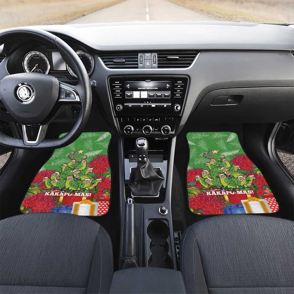 Kakapo New Zealand Christmas Car Mats Meri Kirihimete Pohutukawa - Green Color LT14 Set 2pcs - Front Green - Polynesian Pride