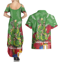 Kakapo New Zealand Christmas Couples Matching Summer Maxi Dress and Hawaiian Shirt Meri Kirihimete Pohutukawa - Green Color LT14 - Polynesian Pride