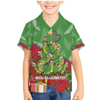 Kakapo New Zealand Christmas Family Matching Mermaid Dress and Hawaiian Shirt Meri Kirihimete Pohutukawa - Green Color LT14 Son's Shirt Green - Polynesian Pride
