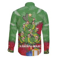 Kakapo New Zealand Christmas Family Matching Off The Shoulder Long Sleeve Dress and Hawaiian Shirt Meri Kirihimete Pohutukawa - Green Color LT14 - Polynesian Pride